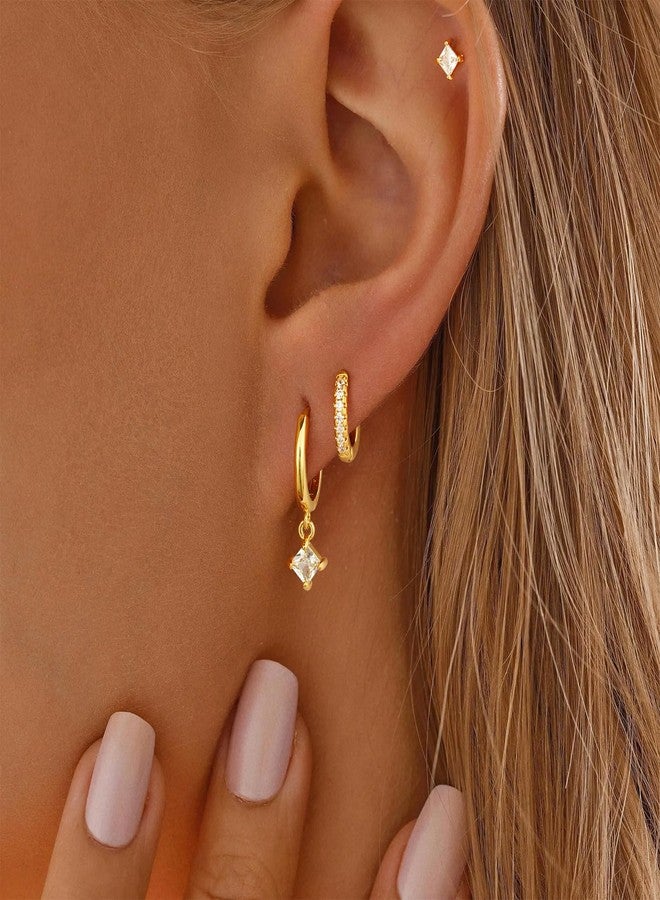 VIROMY Gold Hoop Earrings for Women Stacks - Dainty Gold Plated Earring Sets for Multiple Piercing 3 Stud Small Hoop Earrings Set for 3 Holes Earring Stack Jewelry Gifts for Women - Image 4